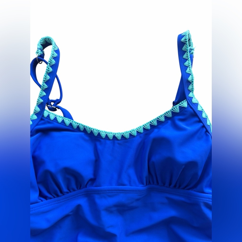 Cupshe Royal Shell Stitch Tankini Top & Mid-Rise Bottoms Set Resortwear Women XS - Picture 6 of 8